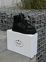 Женские кроссовки Prada Re-Nylon Brushed Sneakers High Black Not Lux (чёрные) повседневные кеды L0682 топ 38