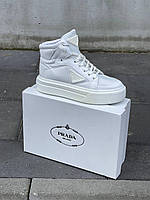 Женские кроссовки Prada Re-Nylon Brushed Sneakers High White Not Lux (белые) повседневные кеды L0667 топ 37