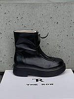 Женские ботинки The Row Zip-Front Leather Ankle Boots Black (чёрные) осенние ботинки с молнией спереди L0126