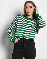 Свободный женский джемпер oversize в полоску (полосатый свитер оверсайз) зеленый 44-48р