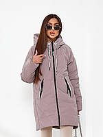 Стильна вільна жіноча куртка-кокон від Khan арт.1010 Плащівка «оксамит» фреза/фрез