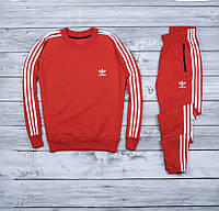 Мужской Зимний Спортивный Костюм Adidas с 3 Полосками в Красном Цвете | Красный Костюм Адидас с Лампасами
