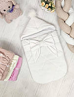 Зимний велюровый конверт на флисе с бантом для новорожденных, белый