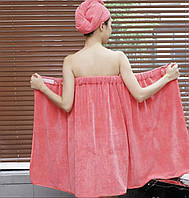 Рушник - халат жіночий + чалма мікрофібра для сауни лазні 145*75 Кораловий