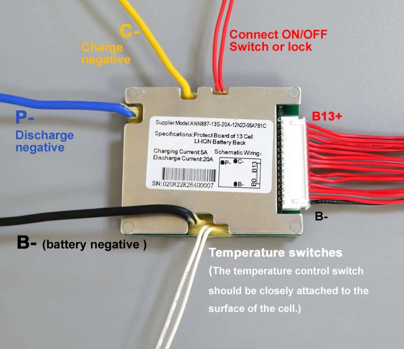 #2 Плата захисту BMS 13S 20A 48 V із захистом і балансуванням + ON/OFF Li-ion 18650 (Контролер заряду/розряджання)