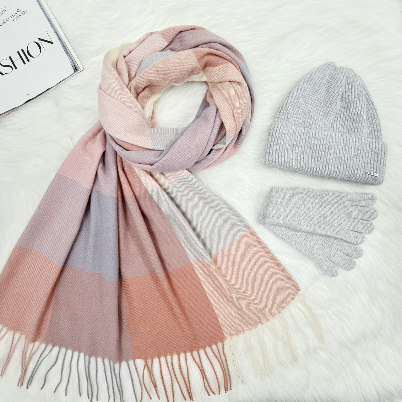 Комплект жіночий зимовий ангора з вовною на флісі (шапка+шарф+рукавички) ODYSSEY 56-58 см різнокольоровий 12703 - 1285 - 4001, фото 1