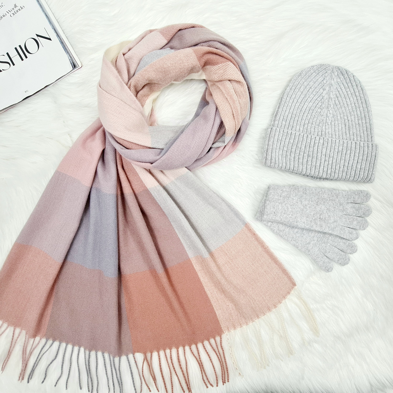 Комплект жіночий зимовий ангора з вовною (шапка+шарф+рукавички) ODYSSEY 56-58 см різнокольоровий 12456 - 1285 - 4001, фото 1