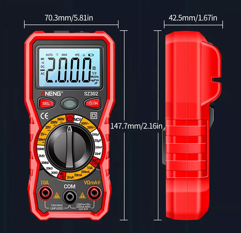 ANENG SZ305 1000VDC,750VAC 2000COUNTS MULTIMETER,made in china