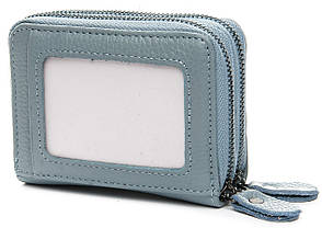 Візитниця картхолдер жіноча шкіряна блакитна на два відділи на блискавці на 12 карт Cosmetic Bag H863-4, фото 2