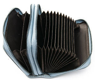 Візитниця картхолдер жіноча шкіряна блакитна на два відділи на блискавці на 12 карт Cosmetic Bag H863-4, фото 1