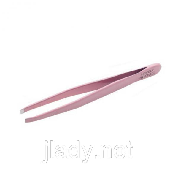 Пінцет для брів рожевий NIKK MOLE (широкі прямі краї)