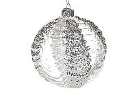 Куля скло 10см,срібло,прозорий з рельєфними візерунками з великим глітером №118-857/Bonadi/(6)