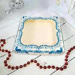 Коробка для печива, пряників з вікном, 20 см х 20 см х 3 см, мілований картон Олені