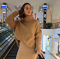 Жіночий зимовий вільний теплий подовжений светр з вовни м'який і ніжний під горло виробництво Туреччина