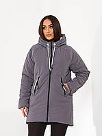 Стильна вільна жіноча куртка-кокон батал від Khan арт.1010 Плащівка «бархіт» сіро-рожевий/ темна фреза