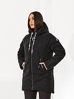 Стильна вільна жіноча куртка-кокон батал від Khan арт.1010 Плащівка «бархіт» чорного кольору