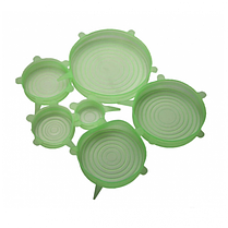 Набір силіконових кришок для посуду 6 шт універсальні. Колір зелений, фото 3