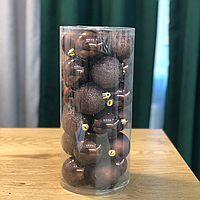 Ялинкові кулі 6 см із пластику темно-шоколадного кольору набір 24 шт