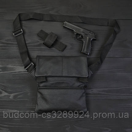 Тактична шкіряна сумка з кобурою, чоловічий месенджер, барсетка - чорний слінг, фото 2