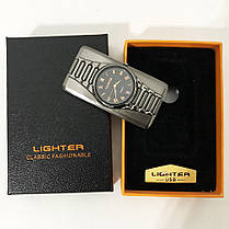 Електроімпульсна USB запальничка з годинником в подарунковій упаковці LIGHTER XT-4957. Колір: платина, фото 3
