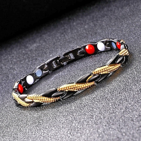 Жіночий магнітний браслет чорно-золотистого кольору, фото 1