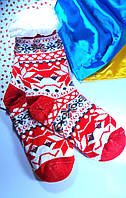 Женские домашние зимние носки - тапочки меховые с антискользящей подошвой "Tradytsiya" красные размер 36-41