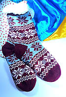 Женские домашние носки - тапочки утепленные с тормозами и мехом "Tradytsiya" бордовые размер 36-41