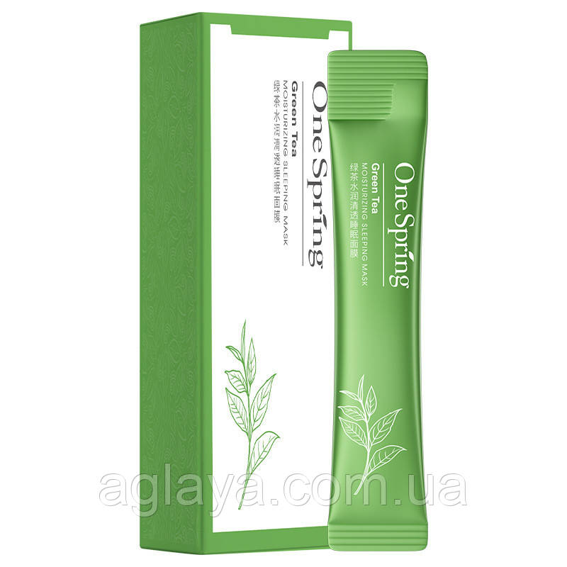 Нічна зволожувальна маска для обличчя із зеленим чаєм One Spring Green Tea Moisturizing Sleeping Mask, 4 мл.