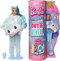 Лялька Барбі Сюрприз у костюмі Хаскі Зимовий блиск Barbie Cutie Reveal Husky Plush Costume Snowflake Sparkle Doll HJL63