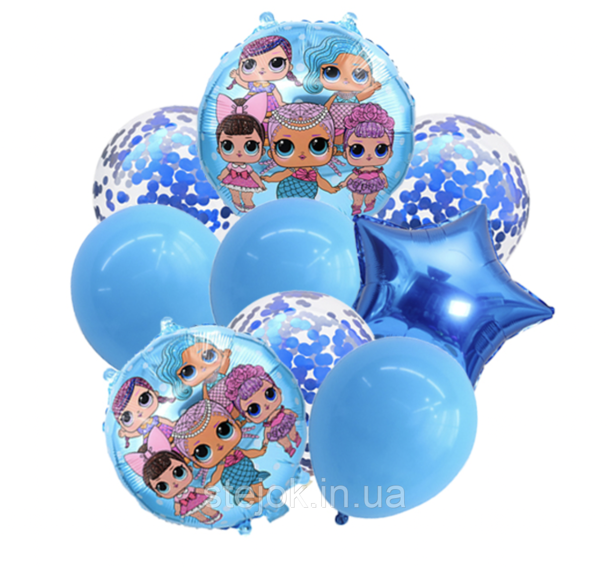 НАБІР ФОЛЬГОВАНИХ і латексних КУЛЬОК LOL блакитний, фото 1