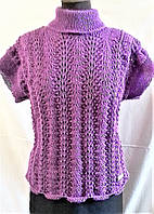 Жіноча тепла в'язана з тонкого махеру з ажурним малюнком жилетка фіолетового кольору на 42-44 розмір.