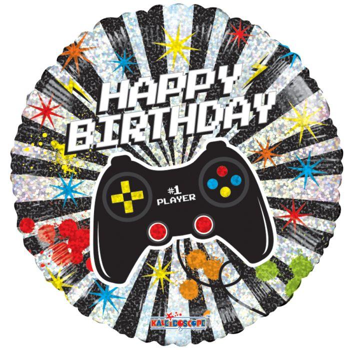 К 18" Birthday Controller. З Днем народження куля фольгована. Голографік