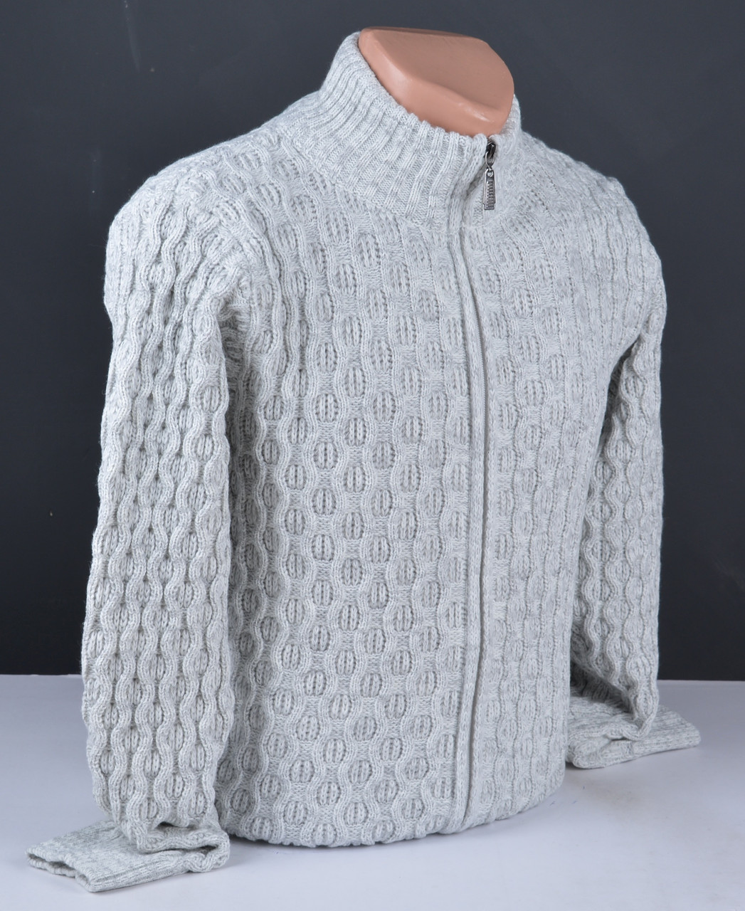 Чоловічий теплий светр на блискавці світло-сірий | Чоловіча кофта на блискавці Туреччина 7143