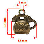 Набір 2 шт 3D Підвіски Кулони 13 мм Телефон, Метал, Колір Бронза, Рукоділля, Фурнітура на Біжутерію, фото 2