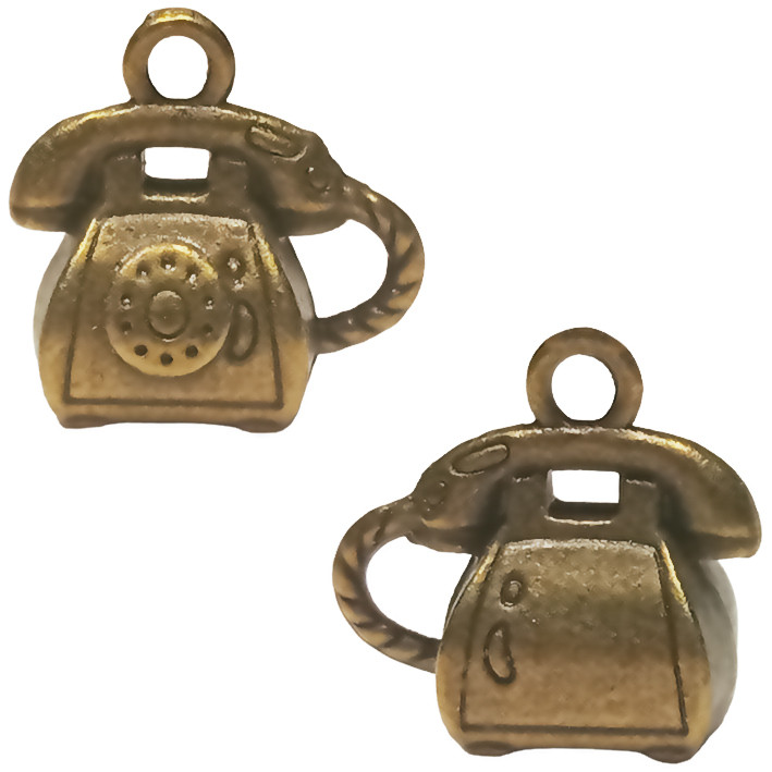 Набір 2 шт 3D Підвіски Кулони 13 мм Телефон, Метал, Колір Бронза, Рукоділля, Фурнітура на Біжутерію, фото 1