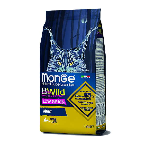 MONGE CAT BWILD LOW GRAIN ADULT HARE с зайцем-10кг