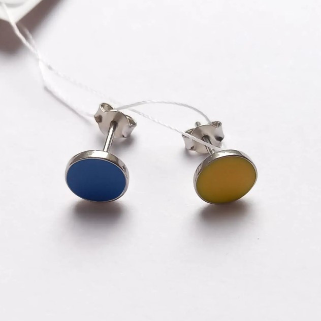 Дитячі срібні сережки пусети патріотичні, фото 1