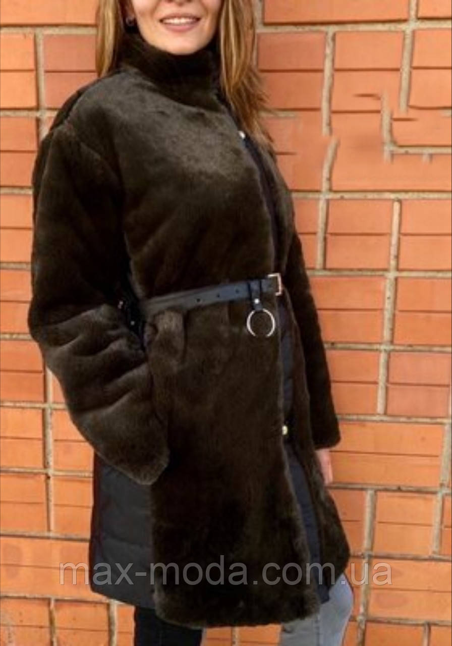 Жіноча молодіжна зимова шуба/пальто комбіноване на синтепоні  з єко хутром  під натуральний.