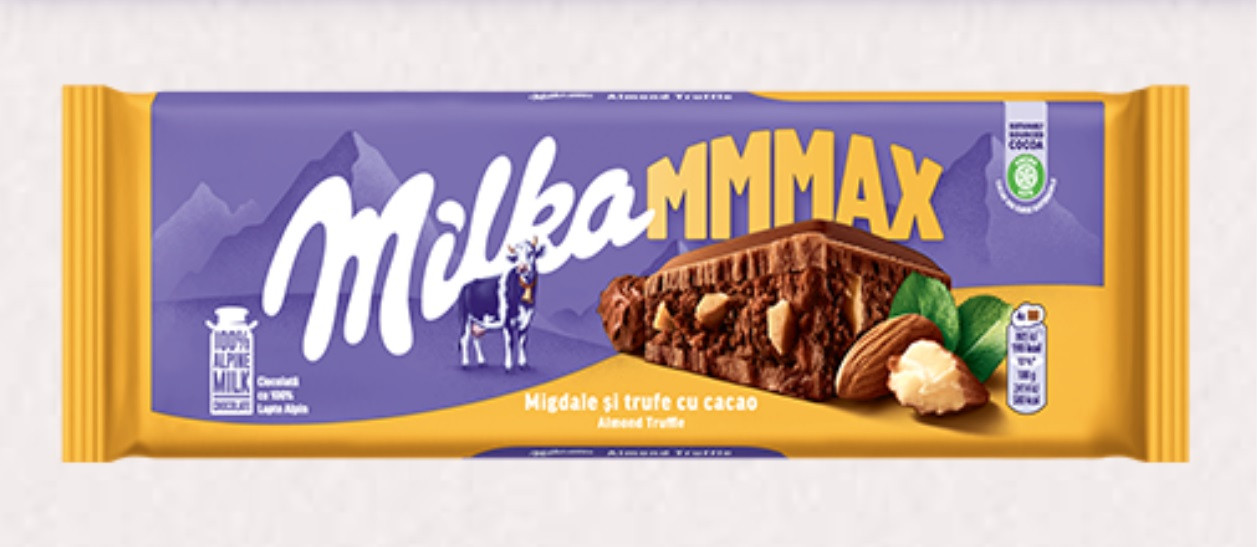 Шоколад Milka mm Max Migdale si Trufe cu Cacao Мілка з Мигдалем та Трюфелем 300 г Швейцарія