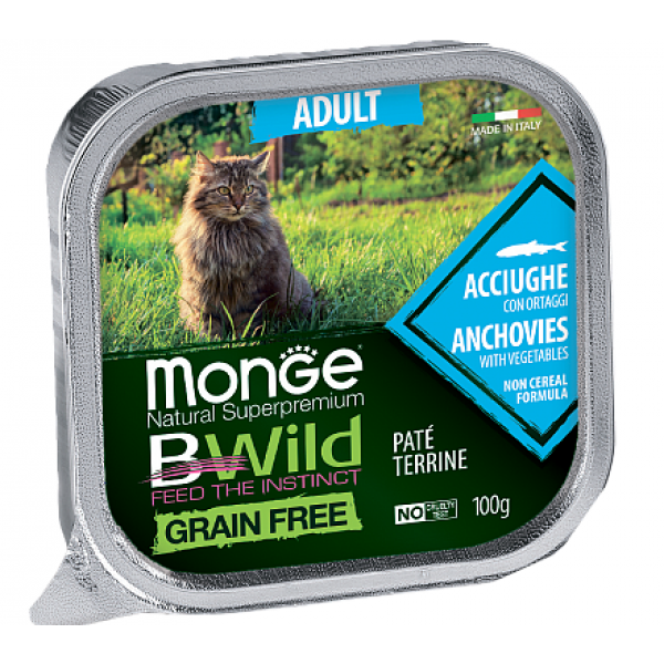 Monge BWild Cat Grain Free Paté terrine Acciughe  з анчоусів з овочами -100 гр