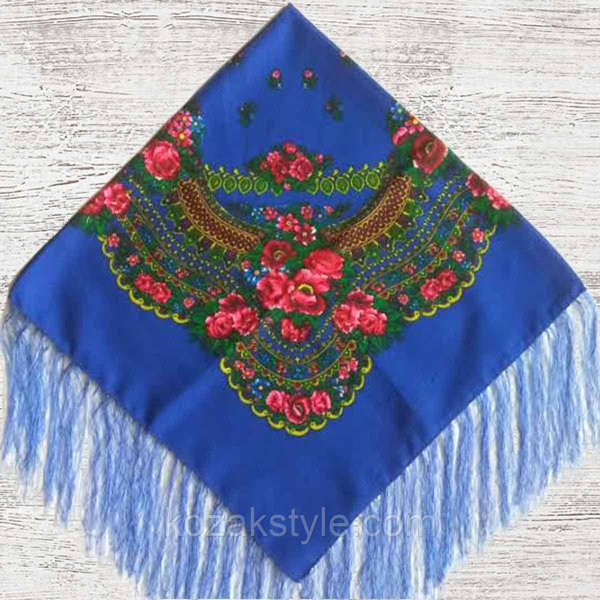 Хустка народна з бахромою (80*80) синя