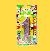 Свічка на торт рожева з сріблом