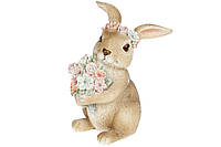 Фігурка декор. полістоун "Кролик з квітами" 11см,рожевий №707-554/Bonadi/(4)(48)