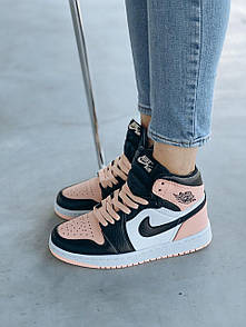 Кросівки жіночі чорно-рожеві Nike Air Jordan 1 Retro High Patent Pink toe (01678)