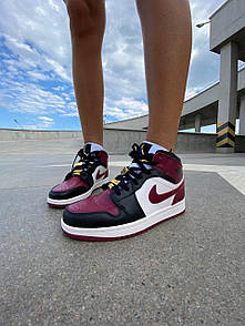 Кросівки жіночі бордові Nike Air Jordan 1 Mid SE Black Dark Beetroot (05951)