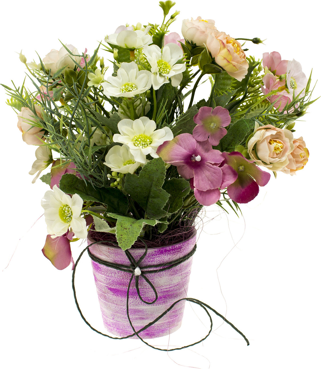 Композиція зі штучних квітів у декоративному кашпо, фото 1