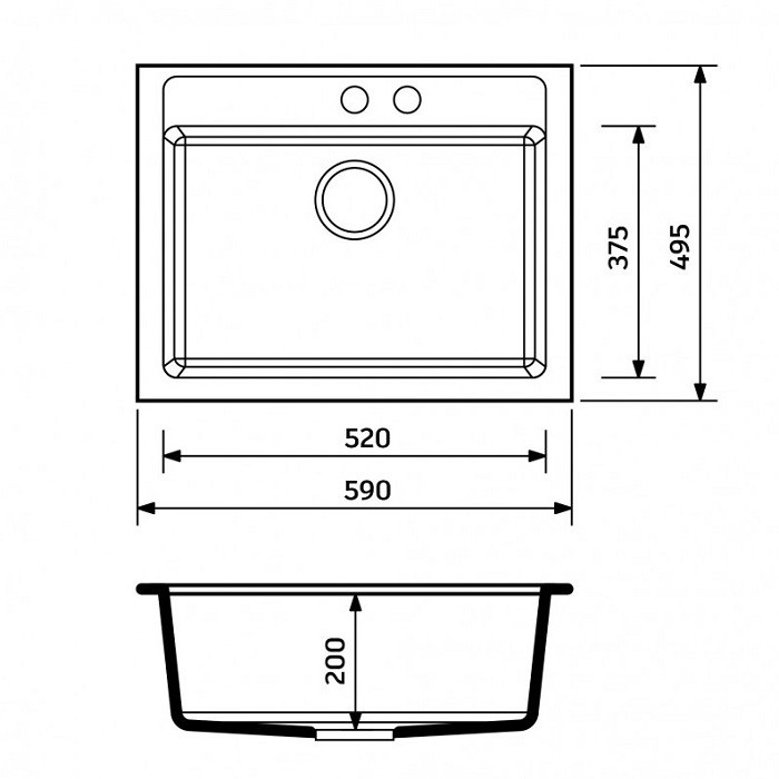 Черная квадратная гранитная мойка 590х495х200 Adamant Prizma 03 - фото 6 - id-p313387883