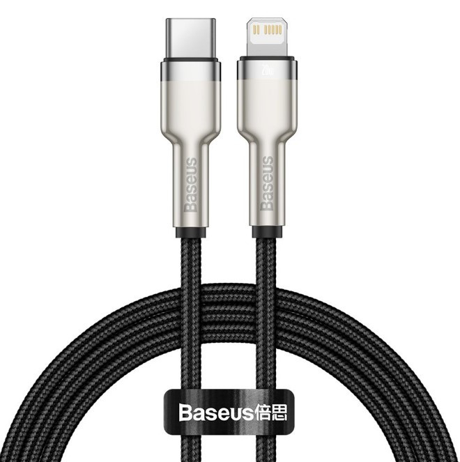 Кабель для Айфон Baseus Cafule Metal Data Cable Type-C to Lightning PD 20W Black 1м (CATLJK-A01)