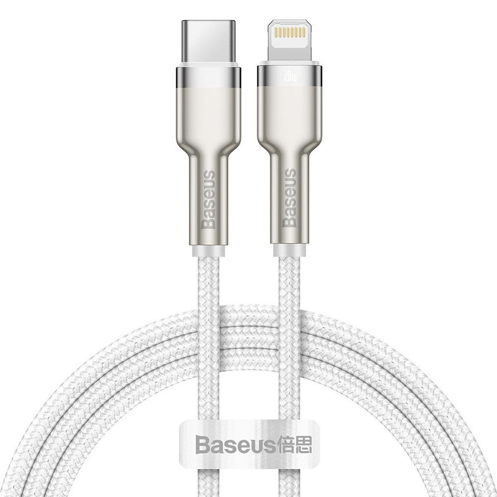 Кабель для Айфон Baseus Cafule Metal Data Cable Type-C to Lightning PD 20W White 1м (CATLJK-A02)