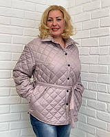 Женская осенняя стеганная куртка на кнопках с поясом больших размеров батал "Spring"